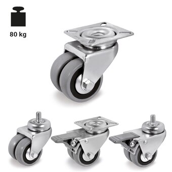 TR-37-GEM-Roues jumelées en caoutchouc gris non-tachant